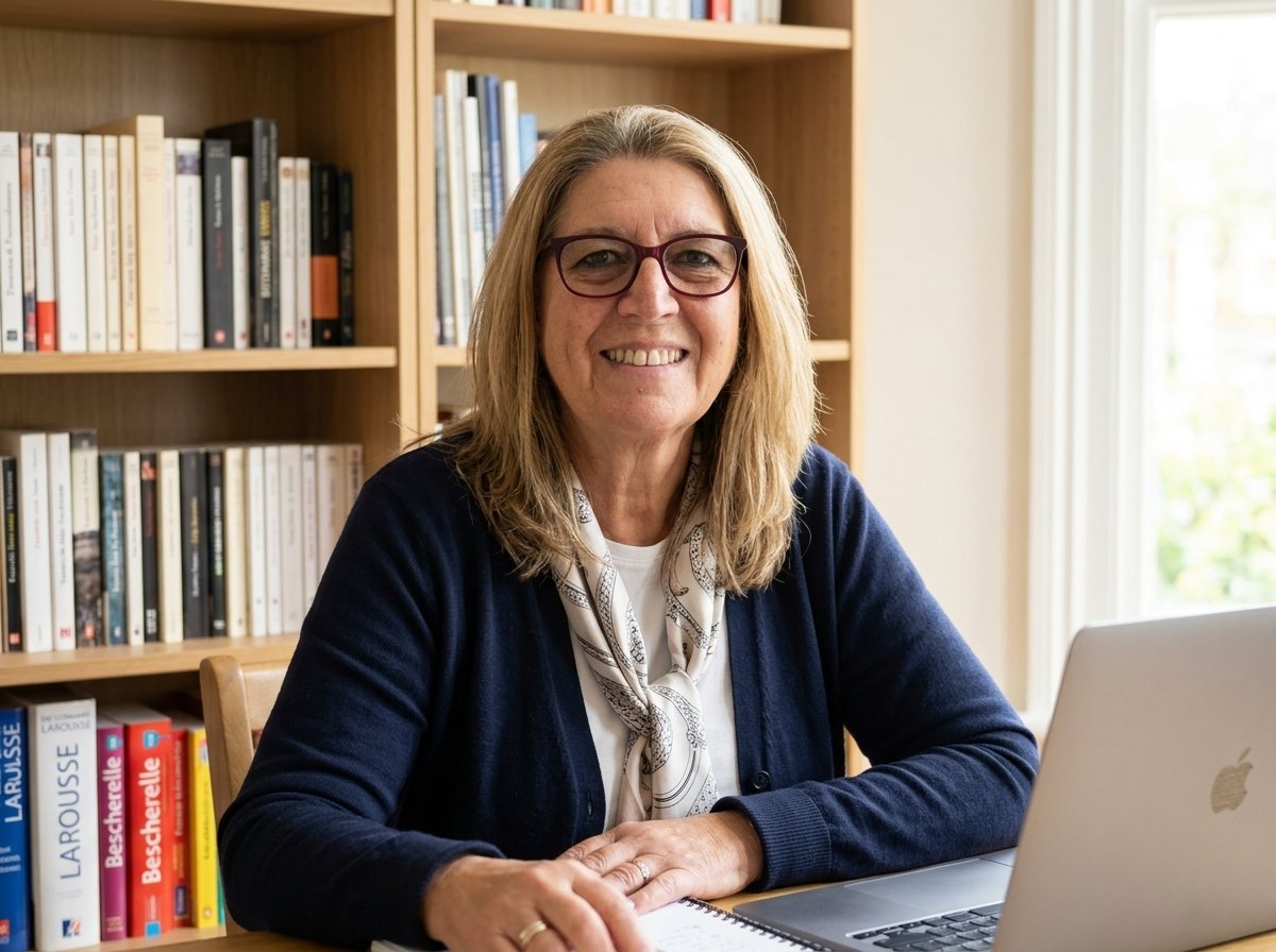 Sarah Puntis, professeure de français expérimentée dans son cabinet d'étude